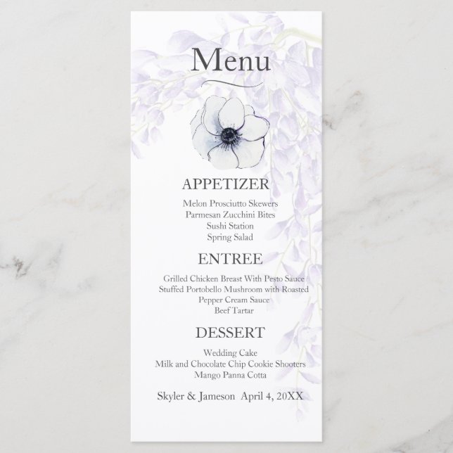 Wisteria Blooms Bröllop Menu Meny (Framsida)