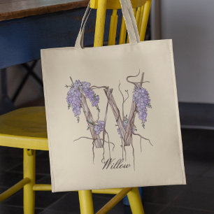 Wisteria Bokstav 'W' Blommig Monogram Anpassat Nam Tygkasse