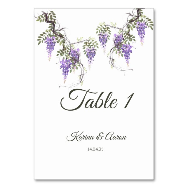 Wisteria Bröllop Välkomstskylt Bordsnummer (Framsidan)