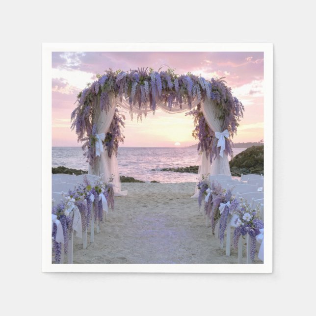 Wisteria bröllopsbåge på stranden pappersservett (Framsidan)