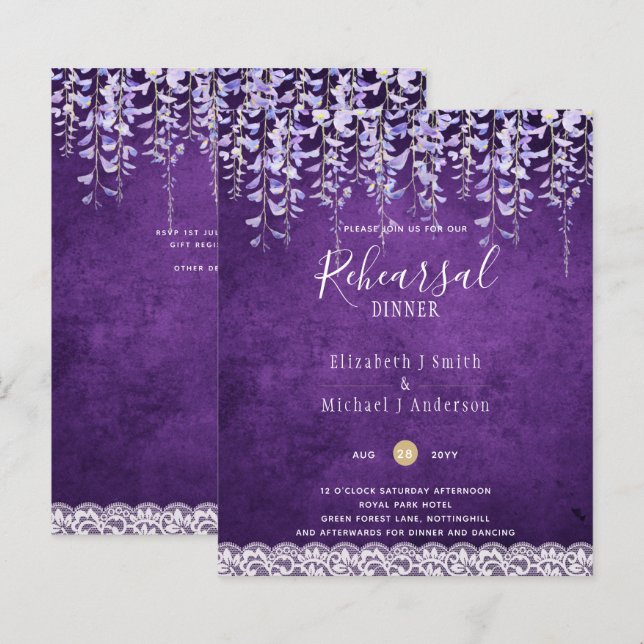 Wisteria Floralt spets ÖVNINGSMIDDAGSINBJUDAN (Fram/baksida)