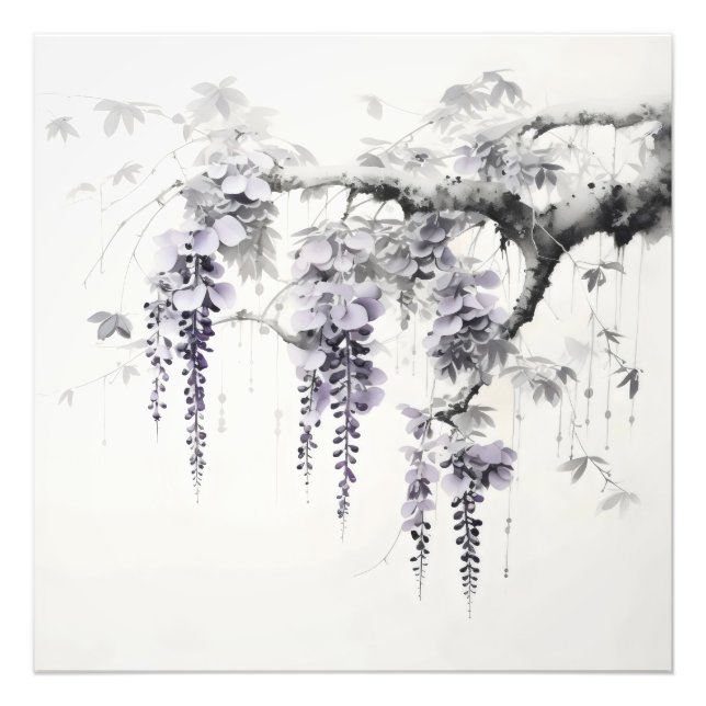 Wisteria Flowers Bläck Painting Fototryck (Framsidan)