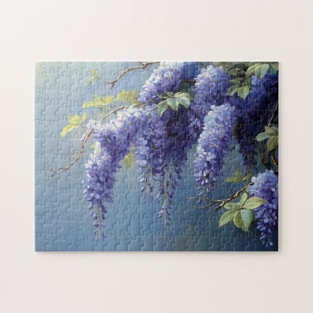 Wisteria Flowers Över en mjuk blå bakgrund Pussel (Horisontell)