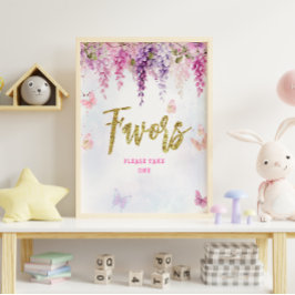 Wisteria Glitter Butterfly Birthday Favors Poster
