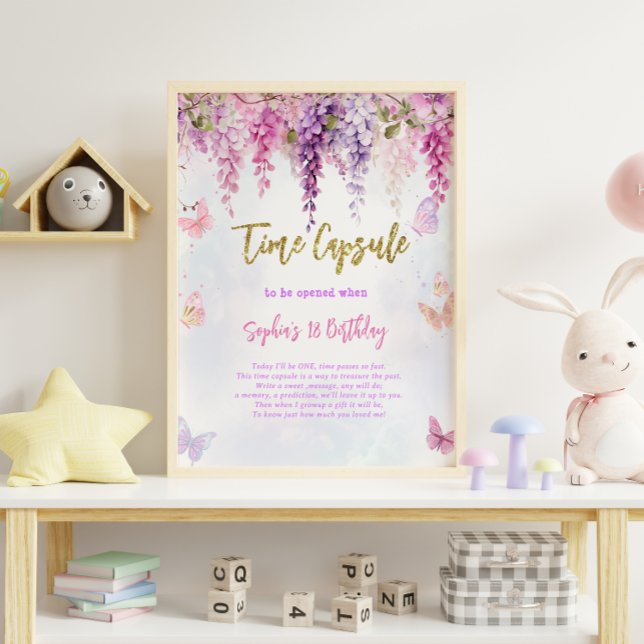 Wisteria Glitter Butterfly Birthday Time Capsule Poster (Skapare uppladdad)
