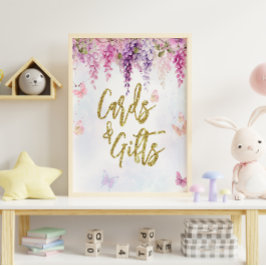 Wisteria Glitter Butterfly Födelsedagskort Gifts Poster