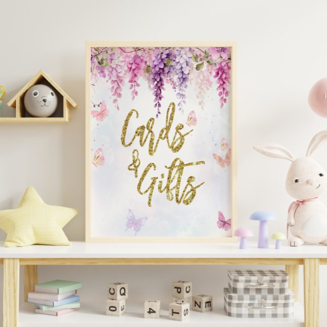 Wisteria Glitter Butterfly Födelsedagskort Gifts Poster (Skapare uppladdad)