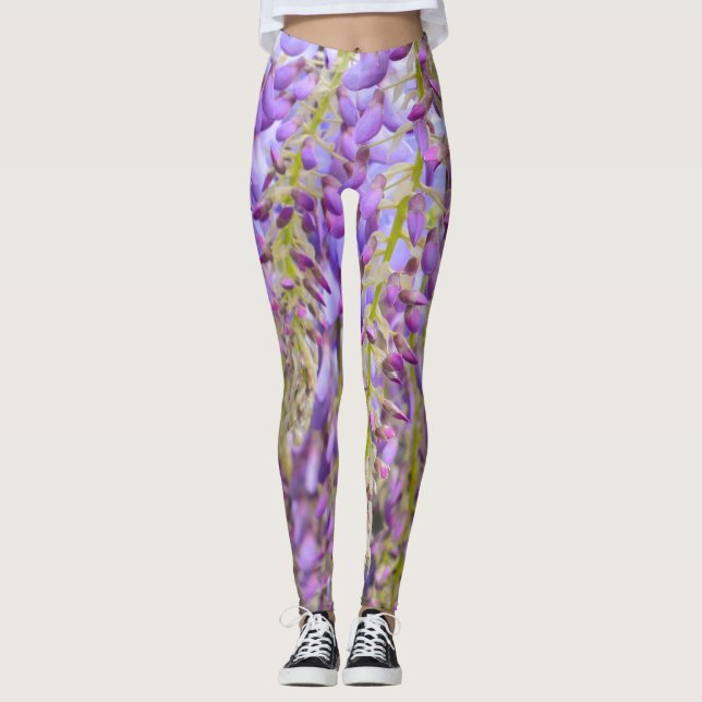 Wisteria Lila blommor Fransk Blommigt Petals Leggings (Framsida)