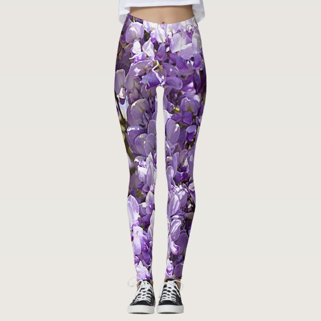 Wisteria Lila blommor Fransk Blommigt Petals Leggings (Framsida)