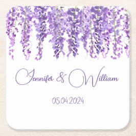 Wisteria Lila blomstervattenfärgen Blommigt Bröllo Underlägg Papper Kvadrat