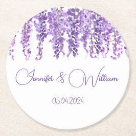 Wisteria Lila blomstervattenfärgen Blommigt Bröllo Underlägg Papper Rund