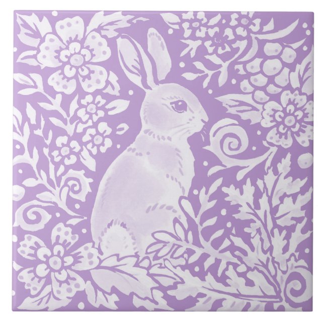 Wisteria Lila Bunny Rabbit Woodland Blommigt Kakelplatta (Framsidan)