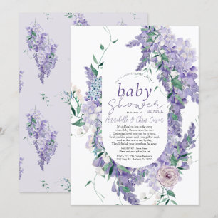 Wisteria Lila Watercolor Baby Shower by Mail Inbjudningar