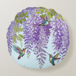 Wisteria och Hummingbird Round Pillow Rund Kudde