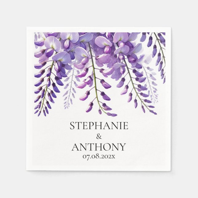 Wisteria Rustic Purple Floral Elegant Wedding Pappersservett (Framsidan)