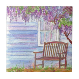 Wisteria Träd Garden Bench House Window Kakelplatta