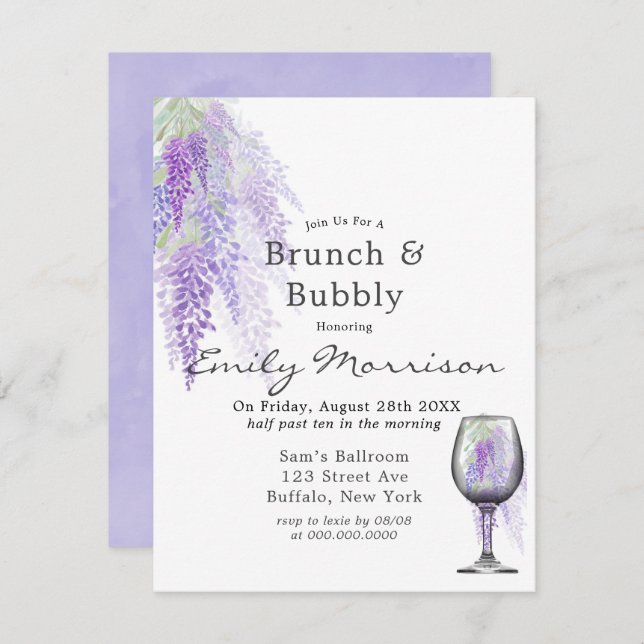 Wisteria Vin Glass Brunch & Bubbly-inbjudan Inbjudningar (Fram/baksida)