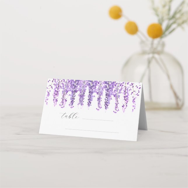 Wisteria Watercolor Flower Blommigt Bröllop Placeringskort (Framsida)