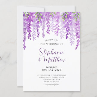 Wisteria Watercolor Lila Botanical Bröllop Inbjudningar