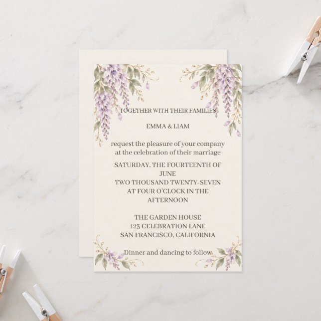 Wisteria Wedding Invitation Inbjudningar (Fram/Back In Situ)