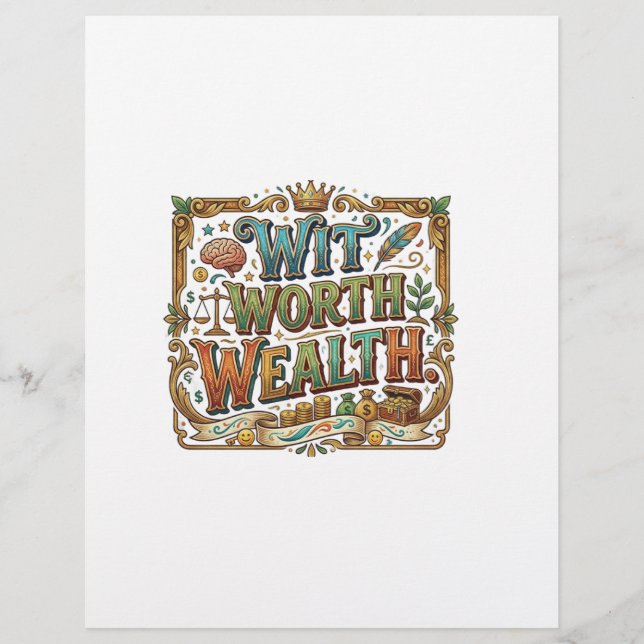 Wit Worth Wealth – Clever Quote Typography Brevhuvud (Framsida)
