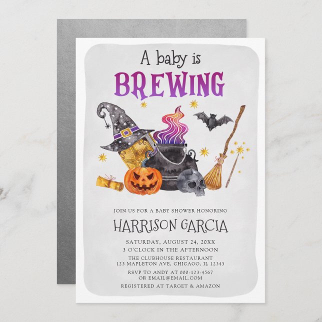Witch A Baby håller på att blåsa Halloween-babysko Inbjudningar (Fram/baksida)
