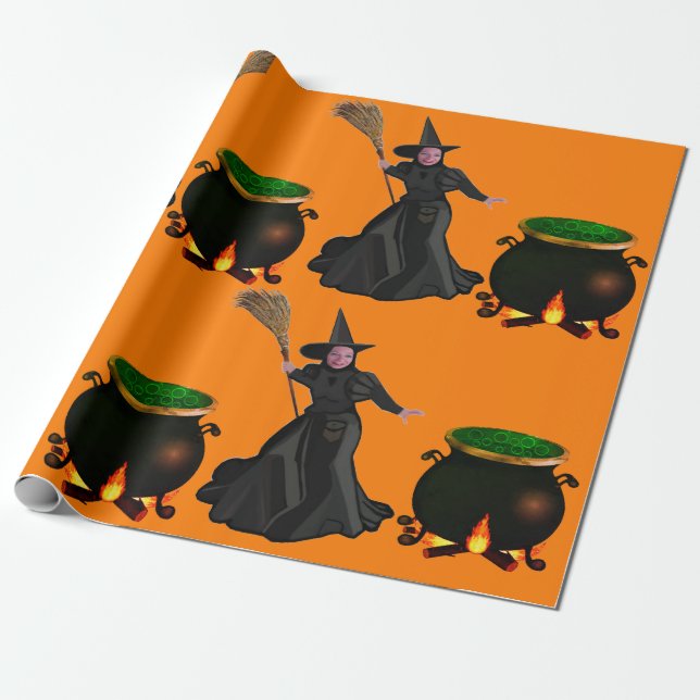 Witch and Cauldron Wrapping Papper Presentpapper (Utrullad)