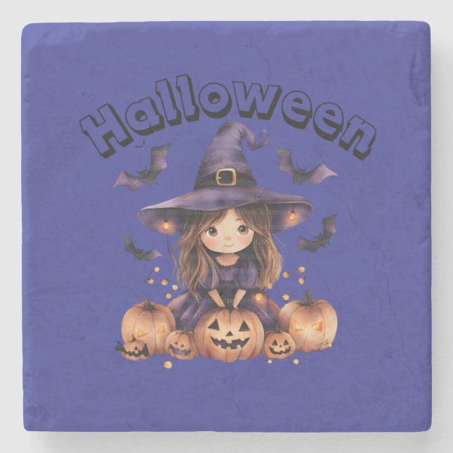 Witch and Pumpkins Halloween Wall Clock Stenunderlägg (Framsidan)