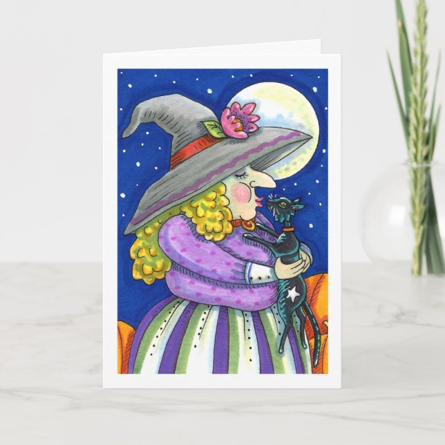 WITCH ÄR SMITTEN MED KITTEN, BLACK CAT KISS Verse Helgkort (Framsida)