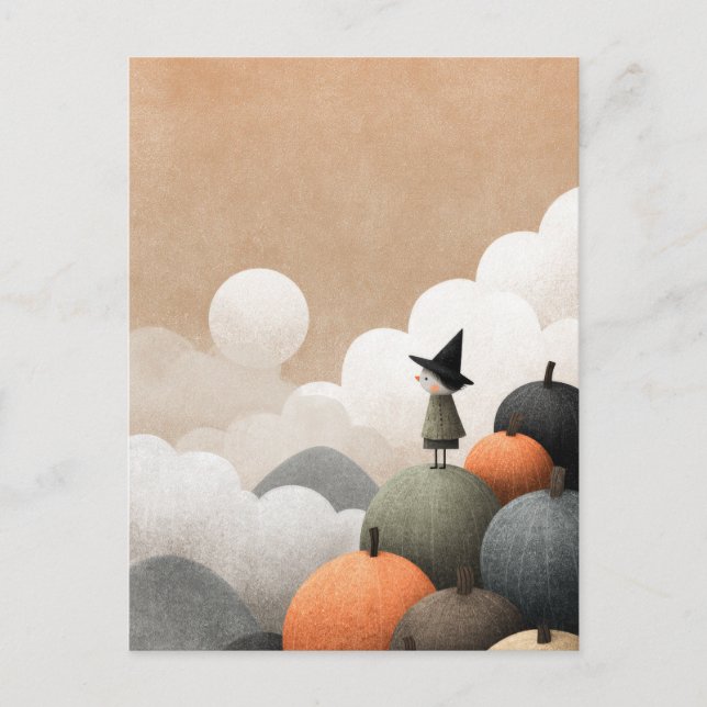 Witch Art Spooky Cute Minimalist Halloween Vykort (Framsida)