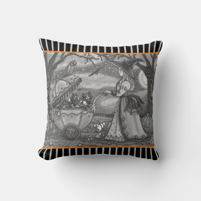 WITCH, BLACK CAT BABY BUGGY HALLOWEEN DEKORATIV KU KUDDE (Framsida)