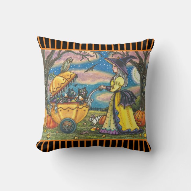 WITCH, BLACK CAT BABY BUGGY HALLOWEEN DEKORATIV KU KUDDE (Framsida)