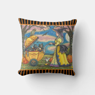 WITCH, BLACK CAT BABY BUGGY HALLOWEEN DEKORATIV KU KUDDE