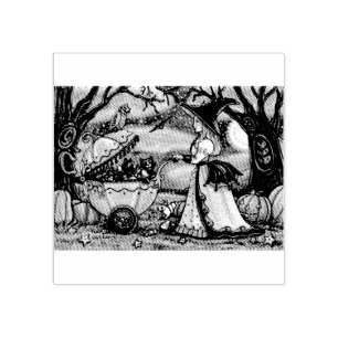 WITCH, BLACK CAT BABY BUGGY HALLOWEEN GUBBER FRIMÄ STÄMPEL