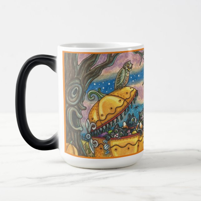 WITCH, BLACK CAT BABY BUGGY HALLOWEEN MORPHING MUG MAGISK MUGG (Vänster)