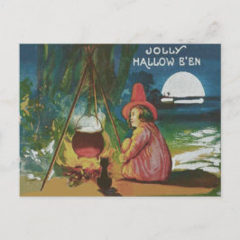 Witch Black Cat Cauldron Vykort