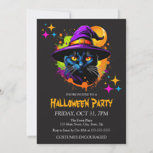 Witch Black Cat Costume Halloween fest Inbjudningar