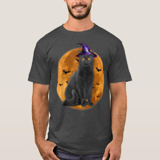 Witch Black Cat Halloween Moon Cat Lovers Animal L T Shirt
