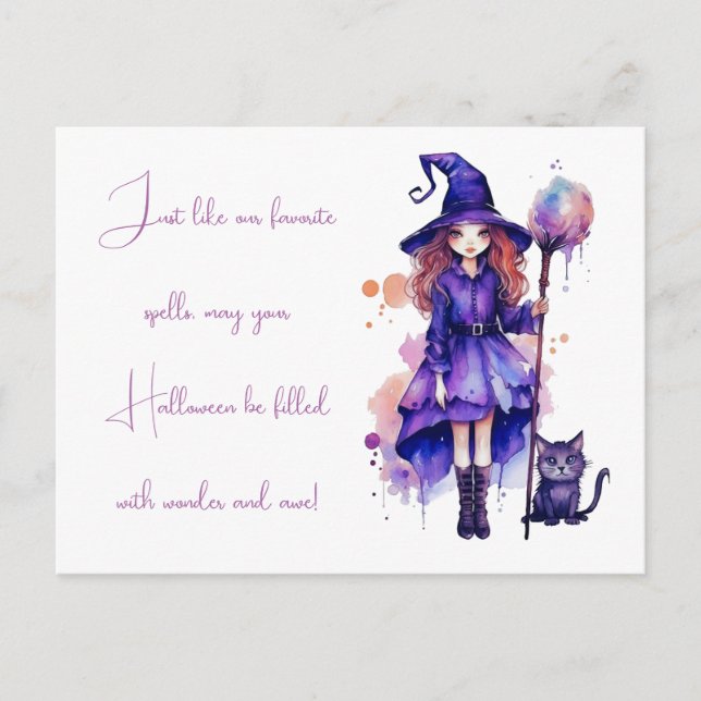 Witch Black Cat  och Awe Halloween Helg Vykort (Framsida)