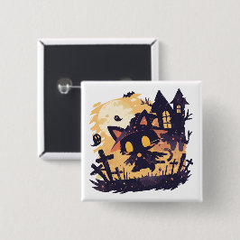 Witch Black Cat på Halloween Natt Knapp