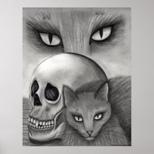 Witch Black Cat Skull Gothic Fantasy Art Pri Poster