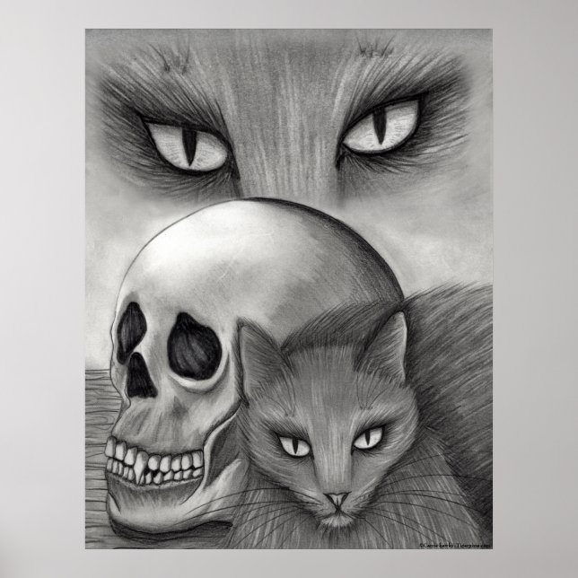 Witch Black Cat Skull Gothic Fantasy Art Pri Poster (Framsidan)