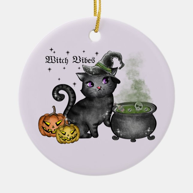 Witch Black Cat | Witch Vibes Julgransprydnad Keramik (Framsidan)