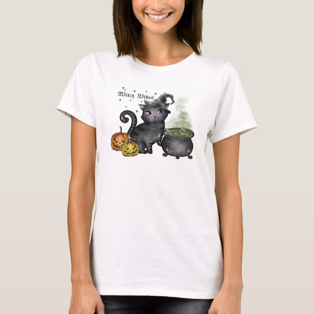 Witch Black Cat | Witch Vibes T Shirt (Framsida)