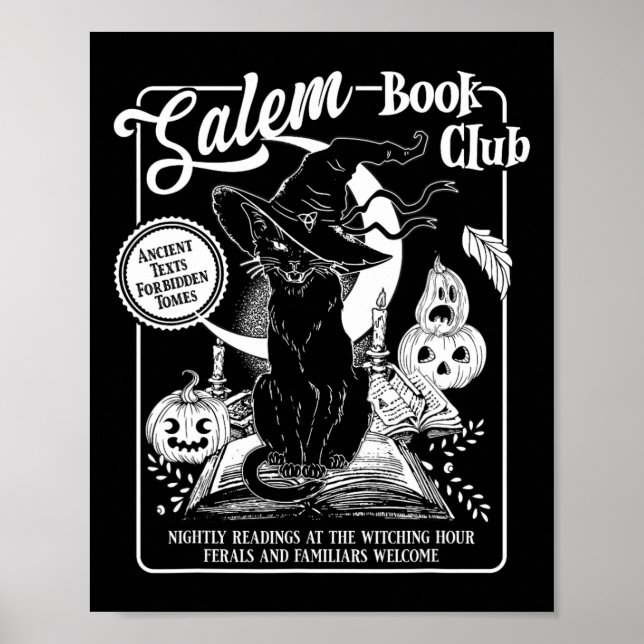 Witch Bok Klubb Bookish Retro Halloween Black Cat Poster (Framsidan)