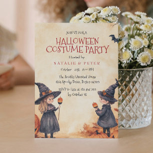 Witch Boy and Girl Halloween Costume Party Inbjudningar