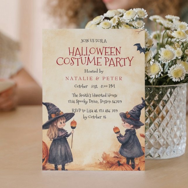 Witch Boy and Girl Halloween Costume Party Inbjudningar (Skapare uppladdad)