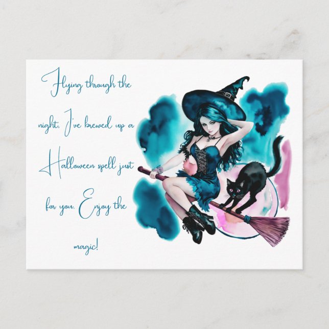Witch Bremade en svart spellklapp Halloween Helg Vykort (Framsida)