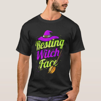 Witch Broom Halloween Resting Witch Ansikte T Shirt