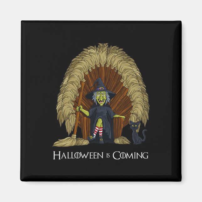 Witch Brooms Throne Roligt Halloween Girls Kids Magnet (Framsidan)